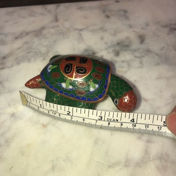 VTG Chinese Cloisonne Enamel Feng Shui Turtle Tortoise Trinket Box 4” x 2.5” - Picture 8 of 9